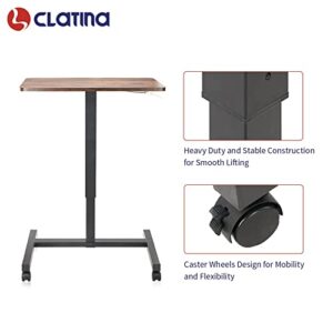 CLATINA Mobile Laptop Desk Pneumatic Sit to Stand Table Height Adjustable Rolling Cart with Lockable Wheels for Home Office Computer Workstation 28" x 19" Brown Round Edge Design Elegant - Fidel