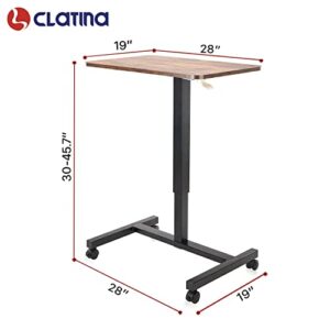 CLATINA Mobile Laptop Desk Pneumatic Sit to Stand Table Height Adjustable Rolling Cart with Lockable Wheels for Home Office Computer Workstation 28" x 19" Brown Round Edge Design Elegant - Fidel