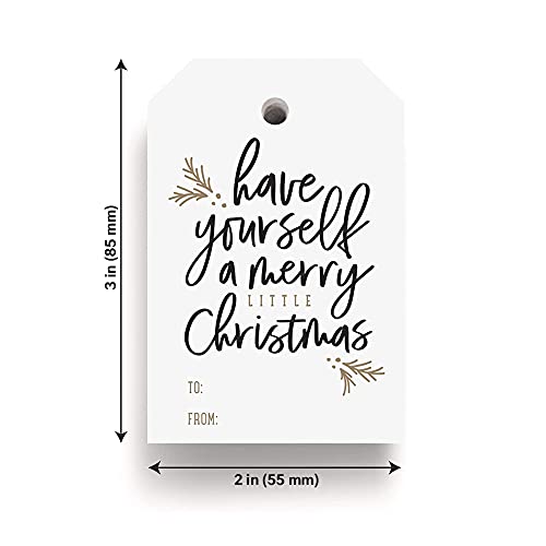 Bliss Collections Merry Little Christmas Tags, Pack of 50, Gold and Black, Holiday ’Tis The Season Events, Parties and Celebrations - Great for Seasonal Favors