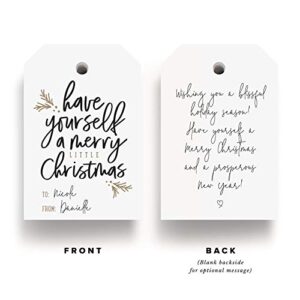 Bliss Collections Merry Little Christmas Tags, Pack of 50, Gold and Black, Holiday ’Tis The Season Events, Parties and Celebrations - Great for Seasonal Favors