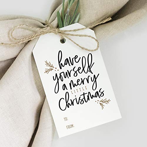 Bliss Collections Merry Little Christmas Tags, Pack of 50, Gold and Black, Holiday ’Tis The Season Events, Parties and Celebrations - Great for Seasonal Favors