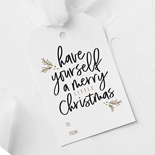 Bliss Collections Merry Little Christmas Tags, Pack of 50, Gold and Black, Holiday ’Tis The Season Events, Parties and Celebrations - Great for Seasonal Favors