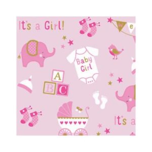 amscan baby girl gift wrap party supplies, 16′ x 30″, multicolor