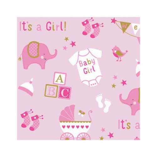 Amscan Baby Girl Gift Wrap Party Supplies, 16' x 30", Multicolor