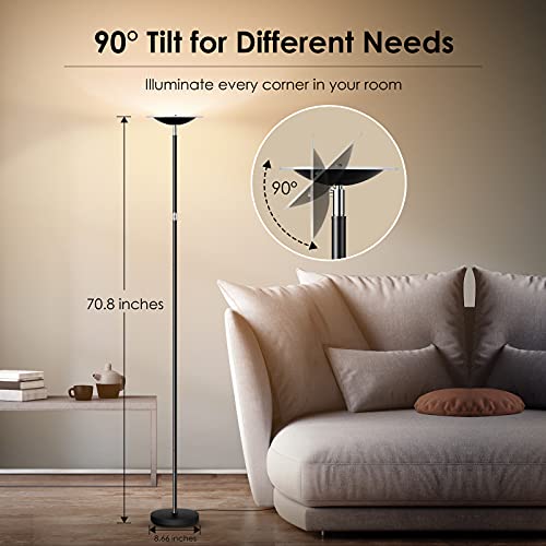 Dimmable Floor Lamps for Living Room, 71" Torchiere Floor Lamp with Touch Control, 20W LED Bright Tall Pole Lamp, 3000K Daylight, Modern Standing Lamp for Bedroom/Office/Den, Sky Stand up Lamp Black