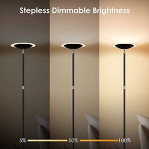Dimmable Floor Lamps for Living Room, 71" Torchiere Floor Lamp with Touch Control, 20W LED Bright Tall Pole Lamp, 3000K Daylight, Modern Standing Lamp for Bedroom/Office/Den, Sky Stand up Lamp Black