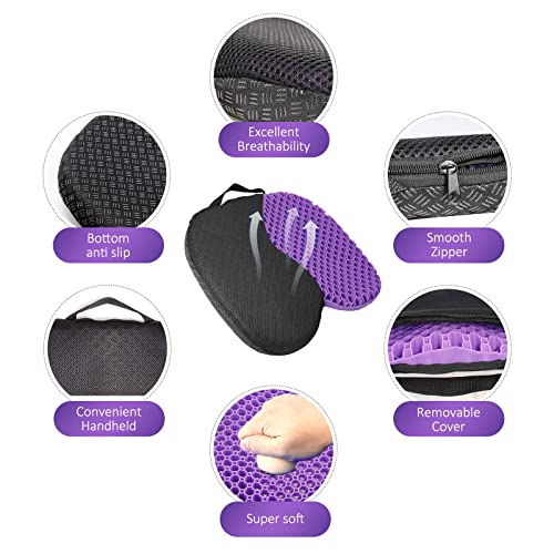 Vedozo Gel Seat Cushion for Office Chairs, Car Seat Cushion for Long Sitting, Wheelchair Pads for Tailbone Pressure Relief Butt & Back Pain, Purple/Black, (ZD020)