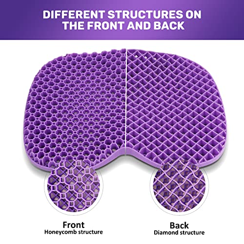 Vedozo Gel Seat Cushion for Office Chairs, Car Seat Cushion for Long Sitting, Wheelchair Pads for Tailbone Pressure Relief Butt & Back Pain, Purple/Black, (ZD020)