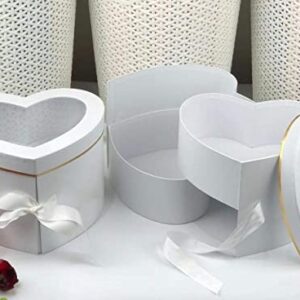 [USA-SALES] Premium Quality Heart Shaped Flower Box, Floral Gift Box, with Lids, Size 9x8x6.5, for Luxury Style Flower Arrangements, Ships From USA (White)