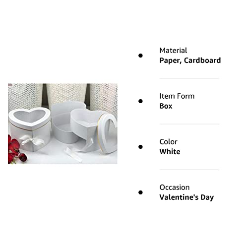 [USA-SALES] Premium Quality Heart Shaped Flower Box, Floral Gift Box, with Lids, Size 9x8x6.5, for Luxury Style Flower Arrangements, Ships From USA (White)