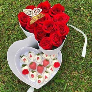 [USA-SALES] Premium Quality Heart Shaped Flower Box, Floral Gift Box, with Lids, Size 9x8x6.5, for Luxury Style Flower Arrangements, Ships From USA (White)