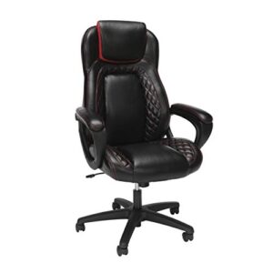 ofm essentials collection racing style softhread leather high back office chair, in red