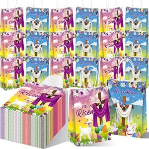 100 pcs easter treat bags he is risen candy favor bags easter party goodie bags easter gift bags with handles easter religious gifts bags for kids child egg hunt cookie easter bags for easter party