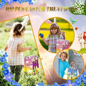100 Pcs Easter Treat Bags He Is Risen Candy Favor Bags Easter Party Goodie Bags Easter Gift Bags with Handles Easter Religious Gifts Bags for Kids Child Egg Hunt Cookie Easter Bags for Easter Party
