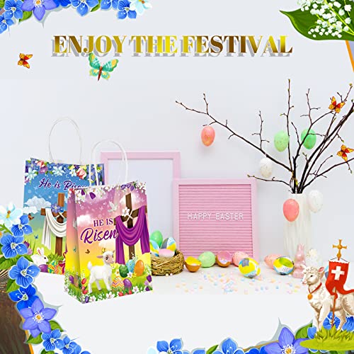 100 Pcs Easter Treat Bags He Is Risen Candy Favor Bags Easter Party Goodie Bags Easter Gift Bags with Handles Easter Religious Gifts Bags for Kids Child Egg Hunt Cookie Easter Bags for Easter Party