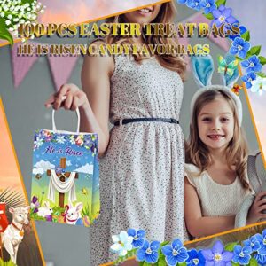 100 Pcs Easter Treat Bags He Is Risen Candy Favor Bags Easter Party Goodie Bags Easter Gift Bags with Handles Easter Religious Gifts Bags for Kids Child Egg Hunt Cookie Easter Bags for Easter Party