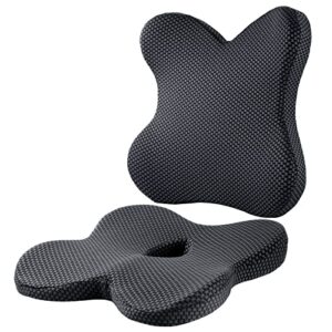 eyamummo coccyx seat cushion and back cushions combo for office chair, pure memory foam ergonomic seat cushions and orthopedic lumbar support pillow for tailbone, lower backache sciatica comfort