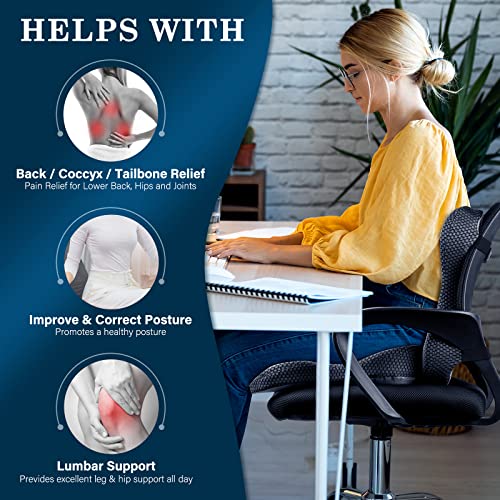 Eyamummo Coccyx Seat Cushion and Back Cushions Combo for Office Chair, Pure Memory Foam Ergonomic Seat Cushions and Orthopedic Lumbar Support Pillow for Tailbone, Lower Backache Sciatica Comfort