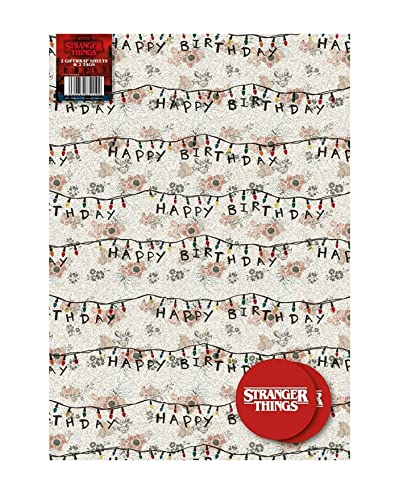 Danilo Promotions LTD Stranger Things Wrapping Paper, The Upside Down Gift Wrapping, 2 Sheets 2 Tags Stranger Things