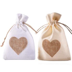 Burlap Bags, 20 Packs 4"x6" Drawstring Heart Burlap Gift Bag Candy Pouches Linen Pockets for Valentine's Day Wedding Easter Christmas Halloween Thanksgivings New Year (4"x6")