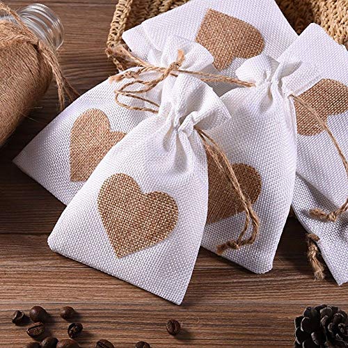 Burlap Bags, 20 Packs 4"x6" Drawstring Heart Burlap Gift Bag Candy Pouches Linen Pockets for Valentine's Day Wedding Easter Christmas Halloween Thanksgivings New Year (4"x6")