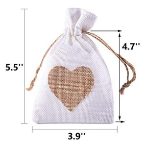 Burlap Bags, 20 Packs 4"x6" Drawstring Heart Burlap Gift Bag Candy Pouches Linen Pockets for Valentine's Day Wedding Easter Christmas Halloween Thanksgivings New Year (4"x6")