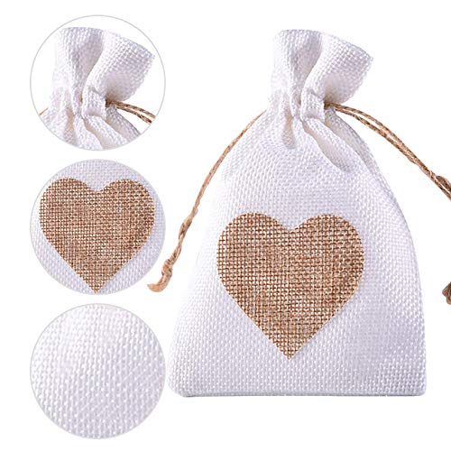 Burlap Bags, 20 Packs 4"x6" Drawstring Heart Burlap Gift Bag Candy Pouches Linen Pockets for Valentine's Day Wedding Easter Christmas Halloween Thanksgivings New Year (4"x6")