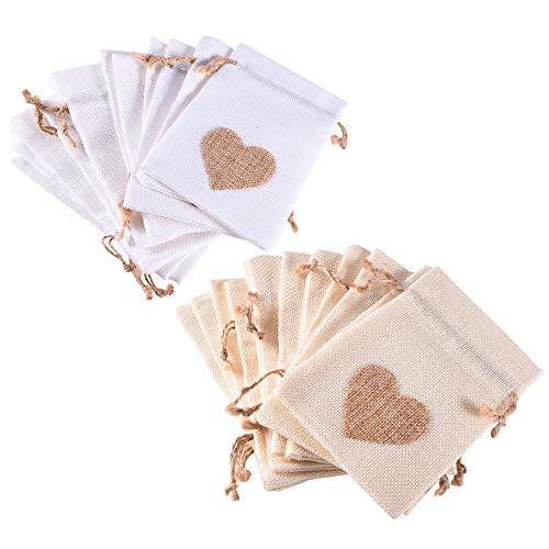 Burlap Bags, 20 Packs 4"x6" Drawstring Heart Burlap Gift Bag Candy Pouches Linen Pockets for Valentine's Day Wedding Easter Christmas Halloween Thanksgivings New Year (4"x6")