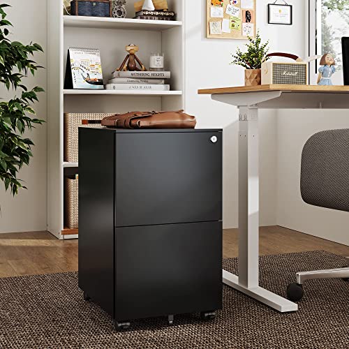 DEVAISE Mobile Filing Cabinet with Lock, Vertical File Cabinet for Legal/Letter/A4 Files, Fully Assembled Except Wheels, Black
