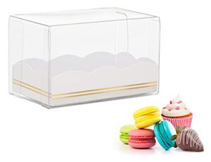 macaron boxes for macaron packaging- pack of 20 party favor boxes- 2″x2″x3″ wedding favor boxes w/scallop gold foil design-macaroon boxes packaging-clear boxes for favors-clear treat boxes-macaron box