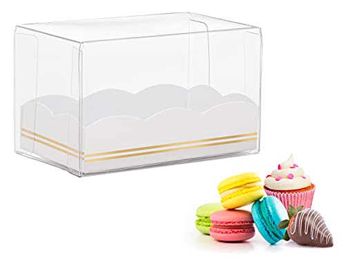 Macaron Boxes for Macaron Packaging- Pack of 20 Party Favor Boxes- 2"x2"x3" Wedding Favor Boxes w/Scallop Gold Foil Design-Macaroon Boxes Packaging-Clear Boxes for Favors-Clear Treat Boxes-Macaron Box