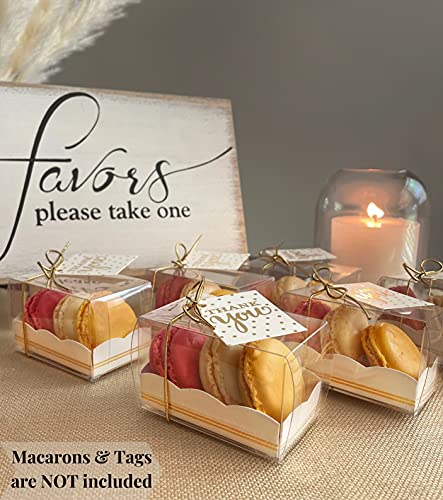 Macaron Boxes for Macaron Packaging- Pack of 20 Party Favor Boxes- 2"x2"x3" Wedding Favor Boxes w/Scallop Gold Foil Design-Macaroon Boxes Packaging-Clear Boxes for Favors-Clear Treat Boxes-Macaron Box