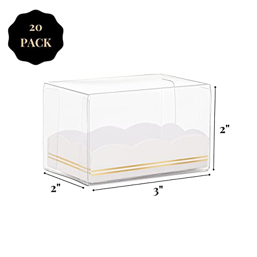 Macaron Boxes for Macaron Packaging- Pack of 20 Party Favor Boxes- 2"x2"x3" Wedding Favor Boxes w/Scallop Gold Foil Design-Macaroon Boxes Packaging-Clear Boxes for Favors-Clear Treat Boxes-Macaron Box