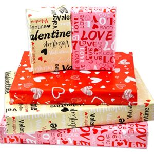 WorldBazaar Valentines Wrapping Paper Roll with Cut Lines Valentine Heart Love Design Gift Wrapping Paper for Valentine’s Day Birthday Holiday 3 Pack Red Pink