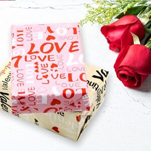 WorldBazaar Valentines Wrapping Paper Roll with Cut Lines Valentine Heart Love Design Gift Wrapping Paper for Valentine’s Day Birthday Holiday 3 Pack Red Pink