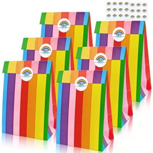 Party Favor Bags,Small Paper Bags,Paper Gift Bags Small Gift Bags Bulk,Paper Party Bags with FREE Stickers,Kraft Paper Goodie Bags Goody Bags Treats Bags Candy Bags,Rainbow Gift Bags Multipack Gift Wrap Bags for Birthdays Party,Easter,Holiday for Kids Boy