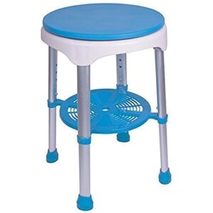 bath bench round stool with padded rotating seat, white with blue seat