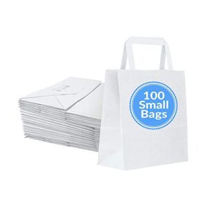 reli. 100 pack | 7″x3.15″x8″ | small white paper bags w/handles | kraft paper gift bags/shopping bags | white paper bags for retail, merchandise, to go, parties, small items (white)