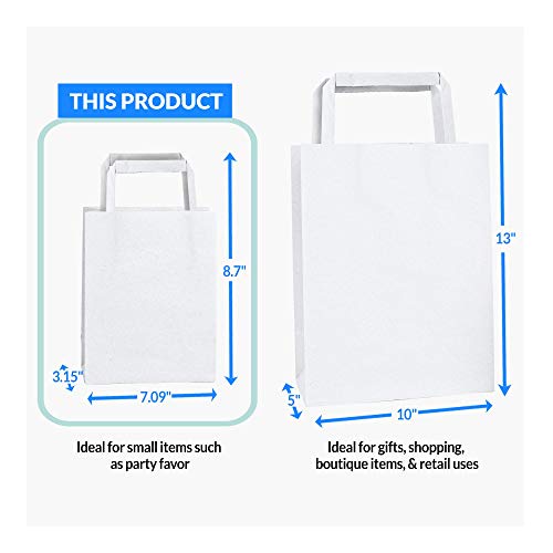 Reli. 100 Pack | 7"x3.15"x8" | Small White Paper Bags w/Handles | Kraft Paper Gift Bags/Shopping Bags | White Paper Bags for Retail, Merchandise, To Go, Parties, Small Items (White)