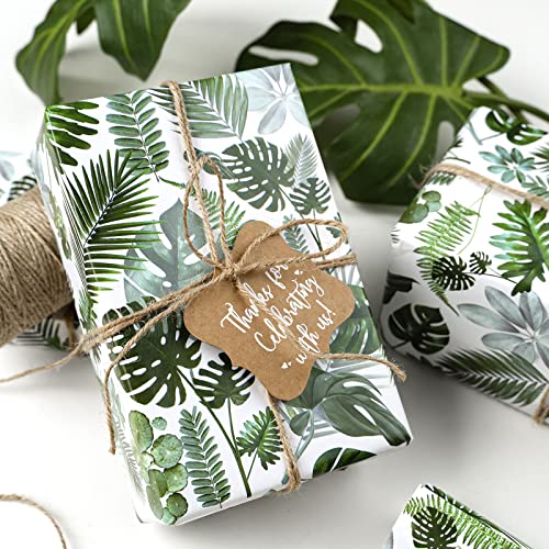 LaRibbons Monstera Leaf Wrapping Paper Roll - Perfect for Birthdays, Wedding, Baby Showers, Mother's Day - 30 inch x 33 feet