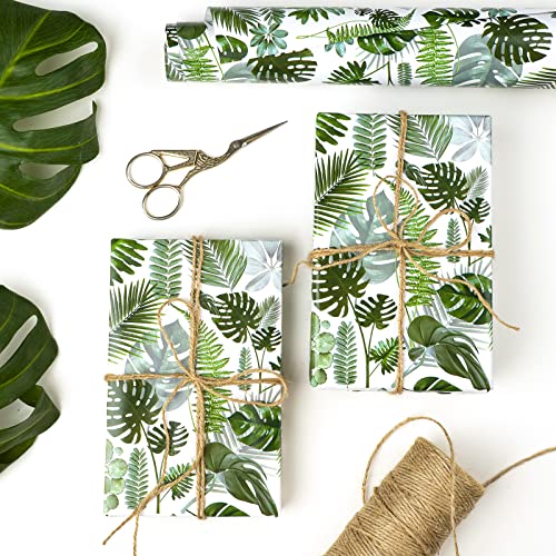 LaRibbons Monstera Leaf Wrapping Paper Roll - Perfect for Birthdays, Wedding, Baby Showers, Mother's Day - 30 inch x 33 feet