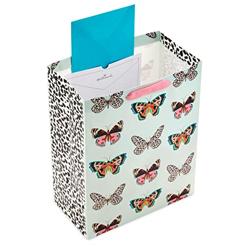 Hallmark 13" Large Gift Bag with Tissue Paper (Butterflies, Mint Green, Pink, Black) for Easter, Mother's Day, Bridal Showers, Baby Showers, Birthdays