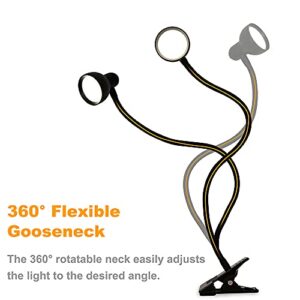 LiFMIRA Clip on Light Reading Light 3000-6500K Adjustable Colors 30 Lighting Modes Eye Caring LED Desk Lamp Clamp Flexible Gooseneck Clip Desk Lamp for Bed Headboard Computer Dorm Home Office (Black)