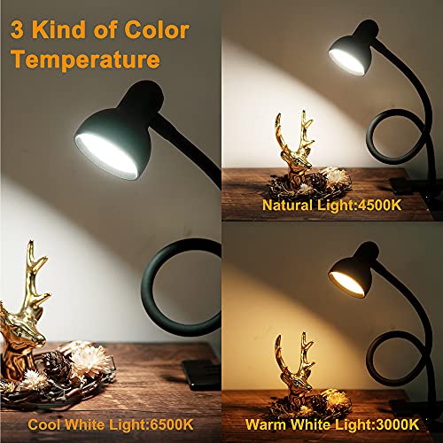 LiFMIRA Clip on Light Reading Light 3000-6500K Adjustable Colors 30 Lighting Modes Eye Caring LED Desk Lamp Clamp Flexible Gooseneck Clip Desk Lamp for Bed Headboard Computer Dorm Home Office (Black)