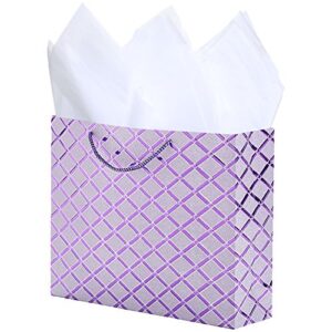 Set of 3 Medium Size Gift Bags with Handle, Assorted Color Diamond Pattern Glitter All Occasion Gift Wrapping Bags