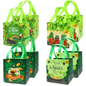 PARSUP 8PCS St Patricks Day Reusable Gift Bags, Irish Treat Bags with Handles, Saint Patrick's Day Party Bags, Multifunctional Non-Woven Bags for Gifts Wrapping, Irish Party Supplies, 8"×8"×6"