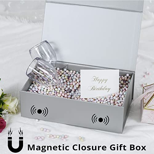 MONDEPAC Gift Box with Magnetic Closure Lid 12" X 6" X 4" for Presents,Luxury for Gift Packaging, Bridesmaid Gifts Box, Magnetic Gift Box for Gifts,Birthday Gift Box,Christmas Gift Box (Silver)