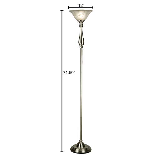 LIGHTACCENTS Royal Floor Lamp with Brushed Nickel Finish and White Alabaster Glass Shade Model 16176-25 - Stand Up Lamp for Living Room - Transitional Standing Torchiere 72" Tall (Brushed Nickel)