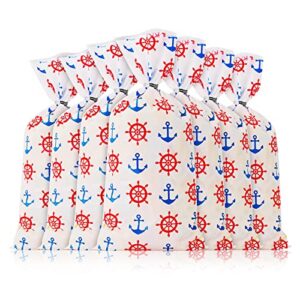 Lecpeting 100 Pcs Nautical Treat Bags Anchors Wheel Print Cellophane Candy Bags Plastic Goodie Storage Bags Nautical Party Favor Bags with Twist Ties for Nautical Theme Birthday Party Supplies