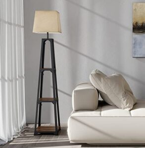 wampat shelf floor lamp modern standing light for living rooms and bedrooms metal frame with open box display shelves black